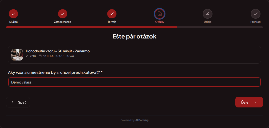 Systém na rezervácie pre tetovátorov – Predrezervačná otázka pre termín tetovania: Aký vzor a umiestnenie by si chcel/a prediskutovať? Systém na rezervácie pre tetovátorov – Predrezervačná otázka pre termín tetovania: Aký vzor a umiestnenie by si chcel/a prediskutovať?