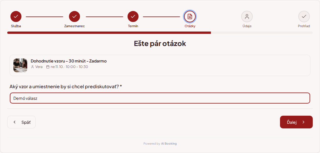 Systém na rezervácie pre tetovátorov – Predrezervačná otázka pre termín tetovania: Aký vzor a umiestnenie by si chcel/a prediskutovať? Systém na rezervácie pre tetovátorov – Predrezervačná otázka pre termín tetovania: Aký vzor a umiestnenie by si chcel/a prediskutovať?